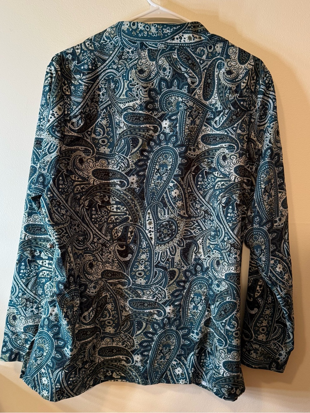 Notations Teal and White Paisley Long-Sleeve Button-Down Shirt - Picture 2 of 4